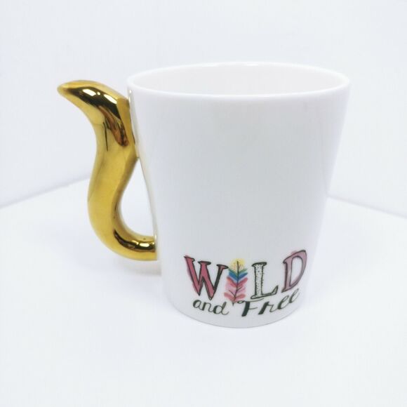 Jessica Flick Fox Animal Coastal Design Mug Cup Gold Tail Handle whimsical - Picture 4 of 7